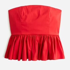 NEW J. Crew Red Strapless Taffeta Peplum Ruffle Top